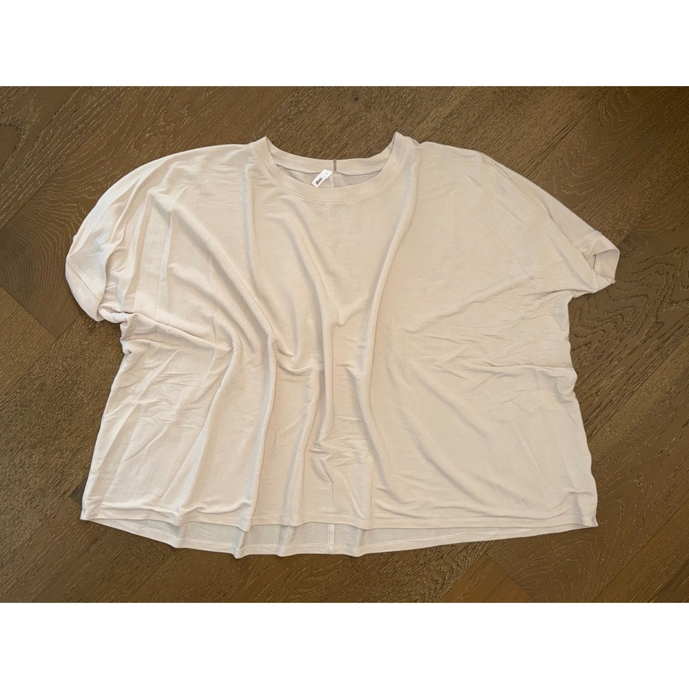 Glam‎ Women Beige Shimmer Oversized T-Shirt Short Sleeve Crew Neck Top GT5426 L